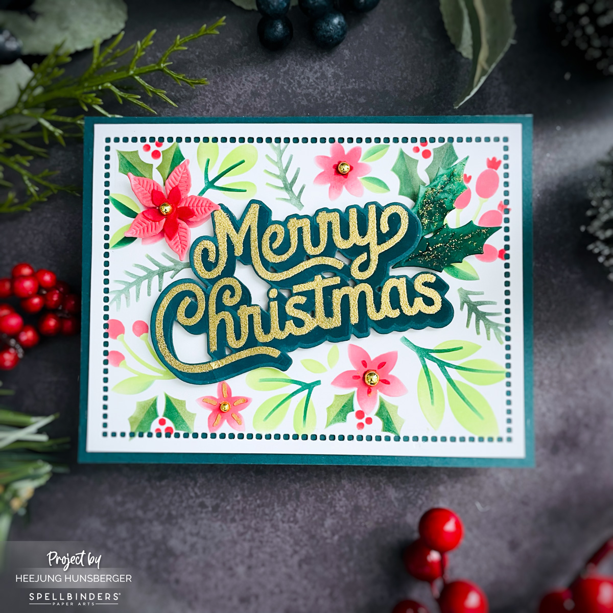 Spellbinders Stencils from The Layered Christmas Stencils-Merry Christmas Foliage