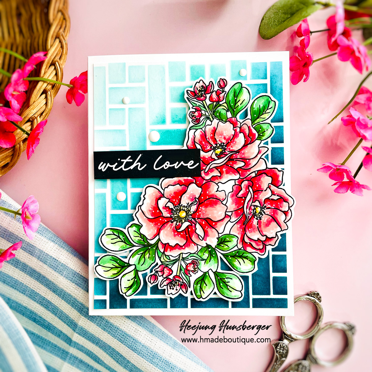 Wild Rose & Big Basketweave Card for Simon Says Stamp March Release