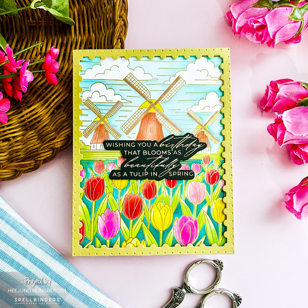 A Towering Tulip Birthday: Combining Windmills, Florals, and Elegant Gold Frames