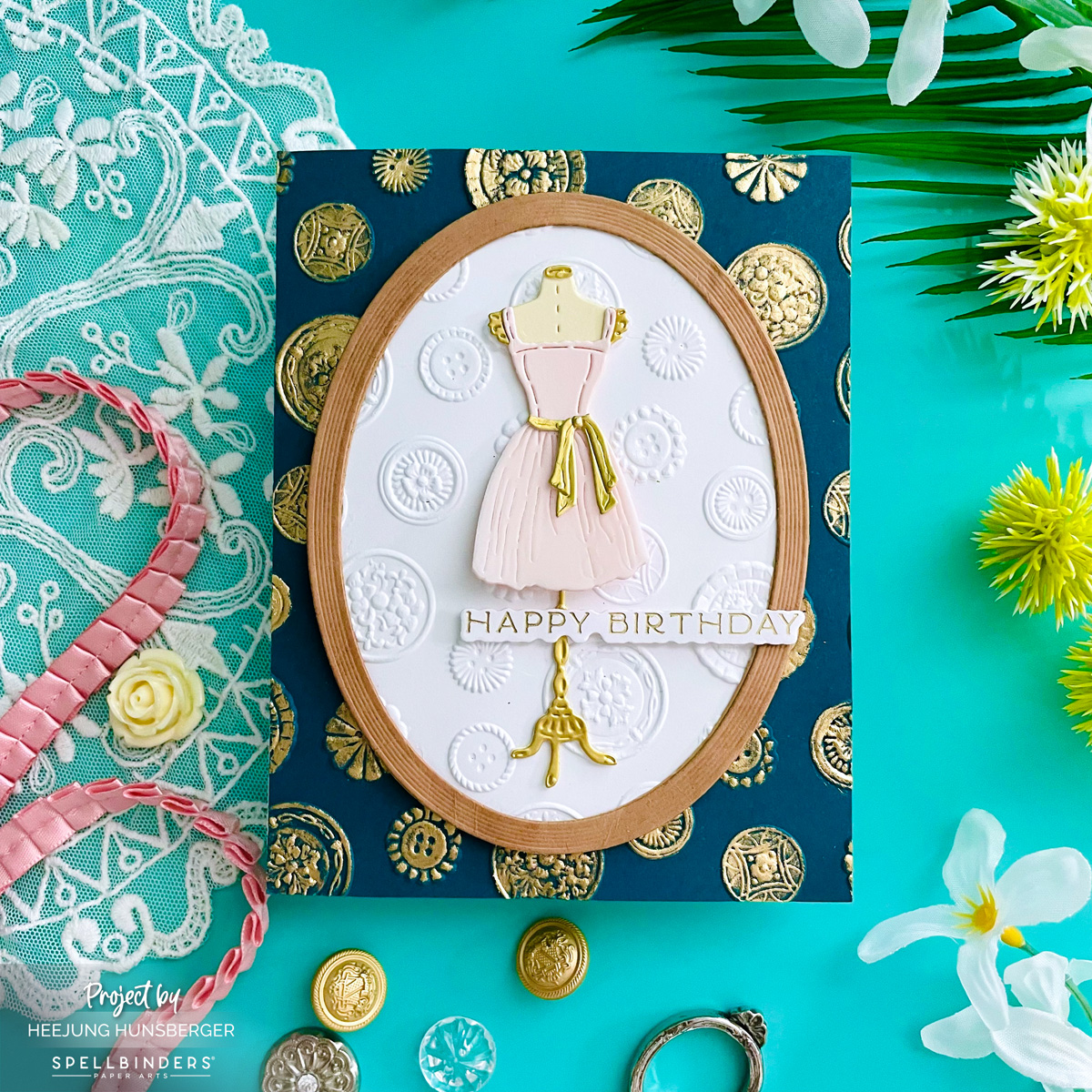 Elegant Vintage Couture Dressform Birthday Card feat. Buttons & Keepsakes Collection