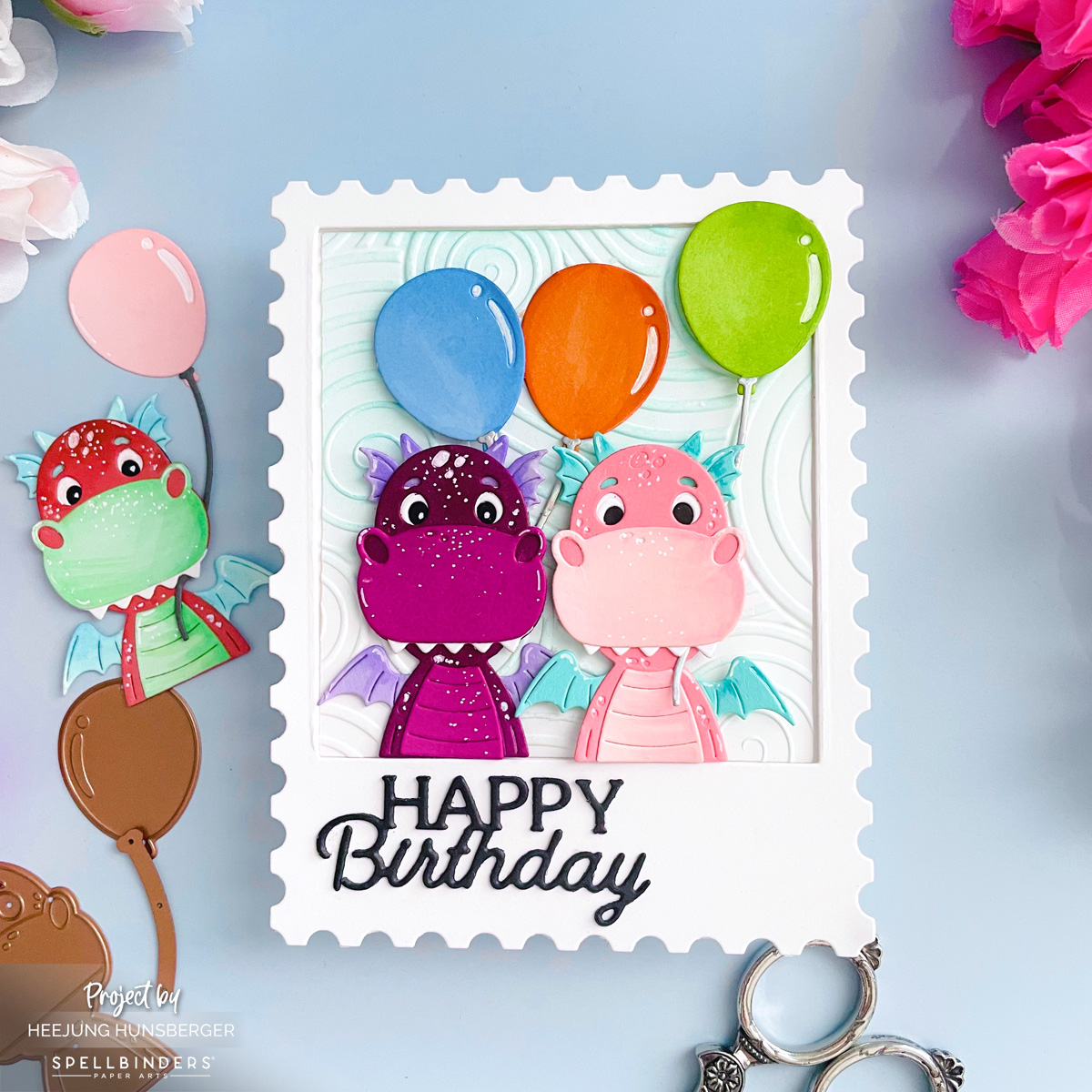 Celebrating Spellbinders’ 23rd Birthday with a Party Time Dragon Card!