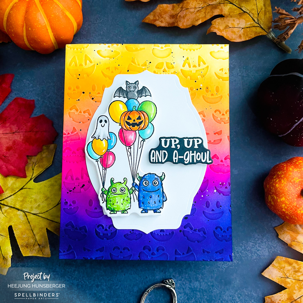 Vibrant Rainbow Halloween Card with Spellbinders August Clear Stamp & Die Club!