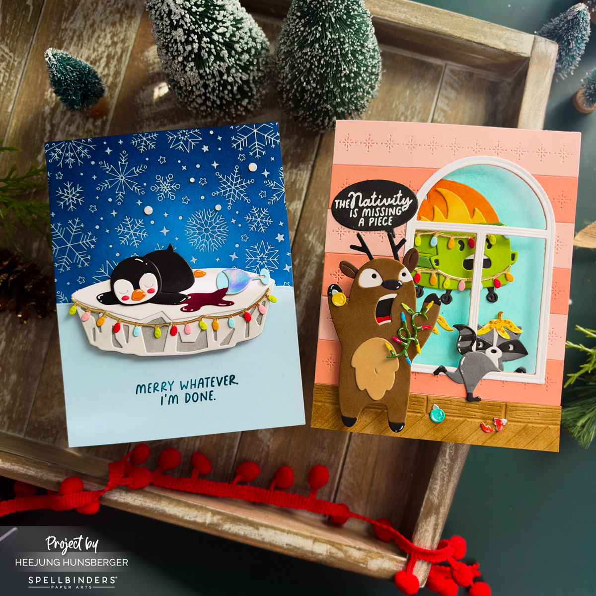 Funny Christmas Cards with Spellbinders Merry Mayhem Collection