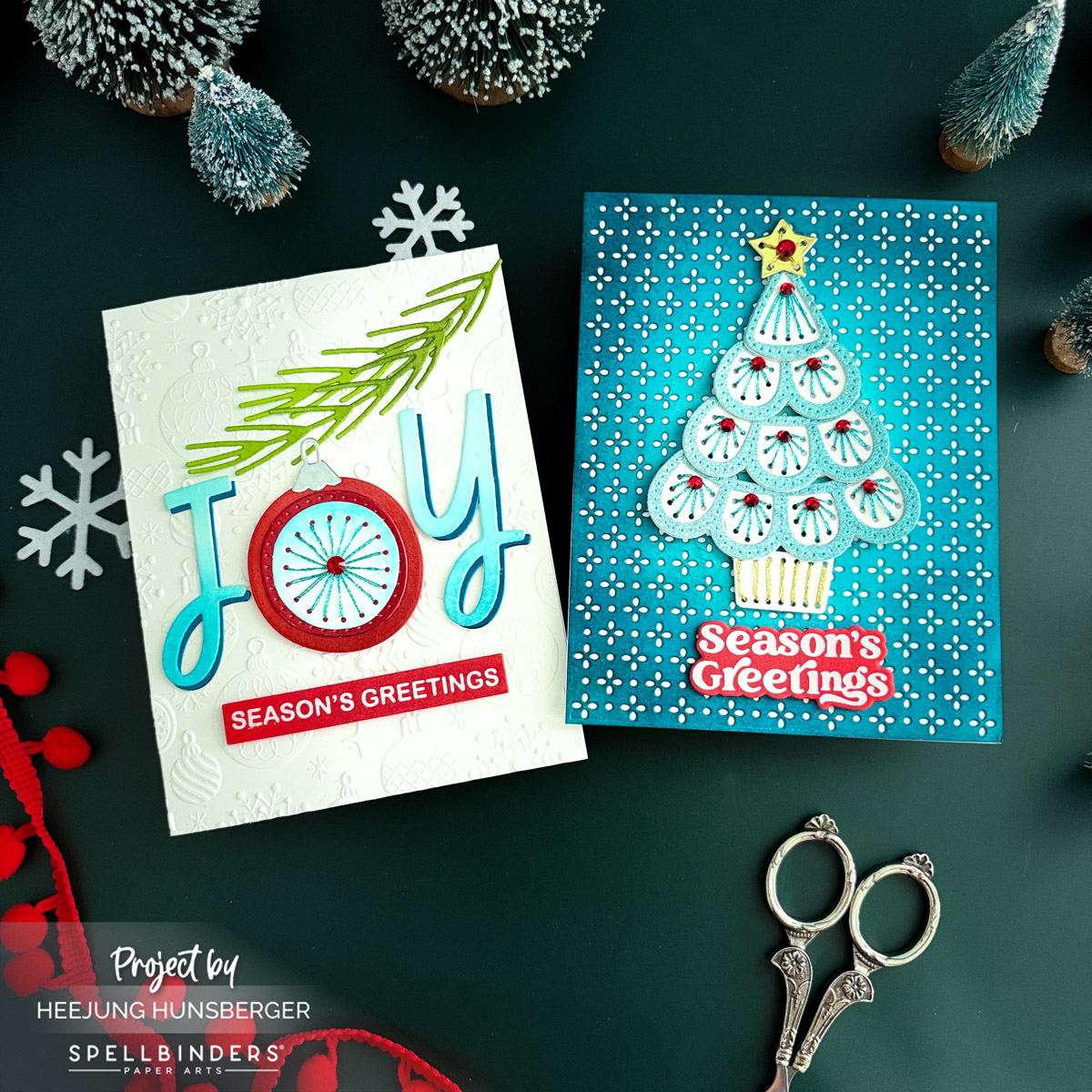 Spellbinders Oh Christmas Stitch Cards — JOY Ornament & Stitched Tree