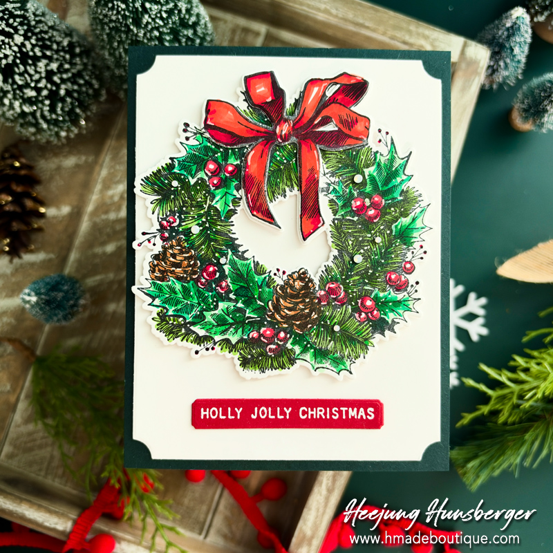 Holly Jolly Christmas Card with Tim Holtz Tiny Text Christmas Stamp and Coordinating Dies